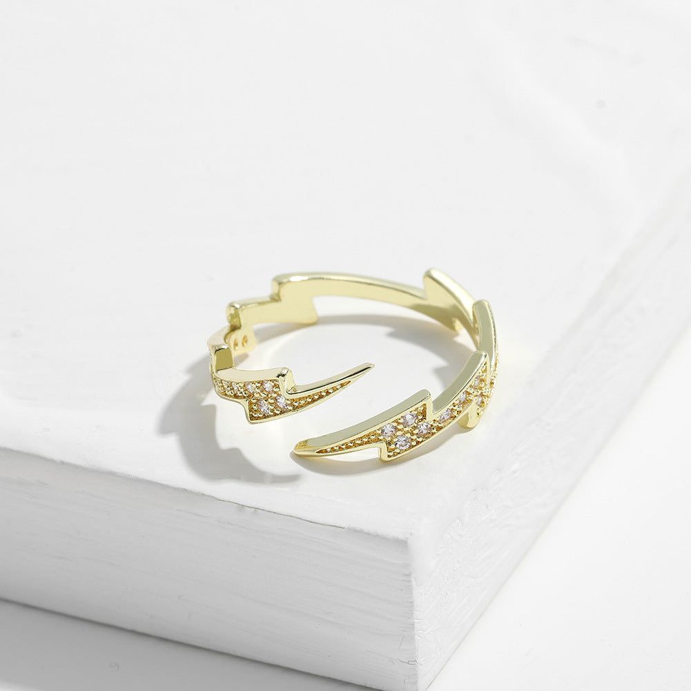 Fashion Copper Zircon Lightning Adjustable Gold Ring