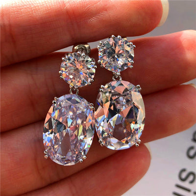 Fashion Copper Zircon Geometric Drop Earrings - Multi-Color Options