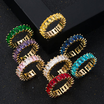 Fashion Geometric Rainbow Ring with Multicolor Zircon Stones