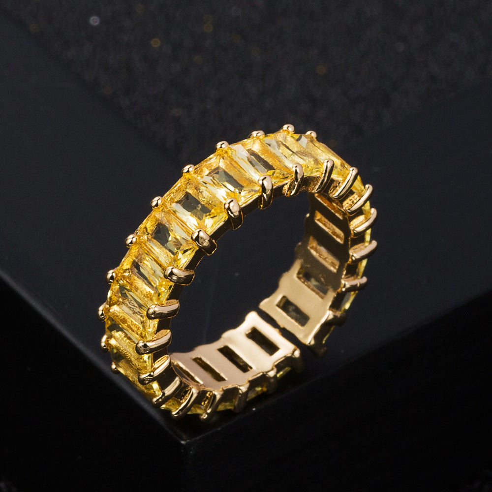 Fashion Geometric Rainbow Ring with Multicolor Zircon Stones
