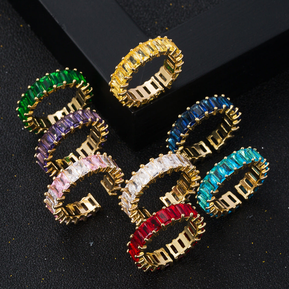 Fashion Geometric Rainbow Ring with Multicolor Zircon Stones