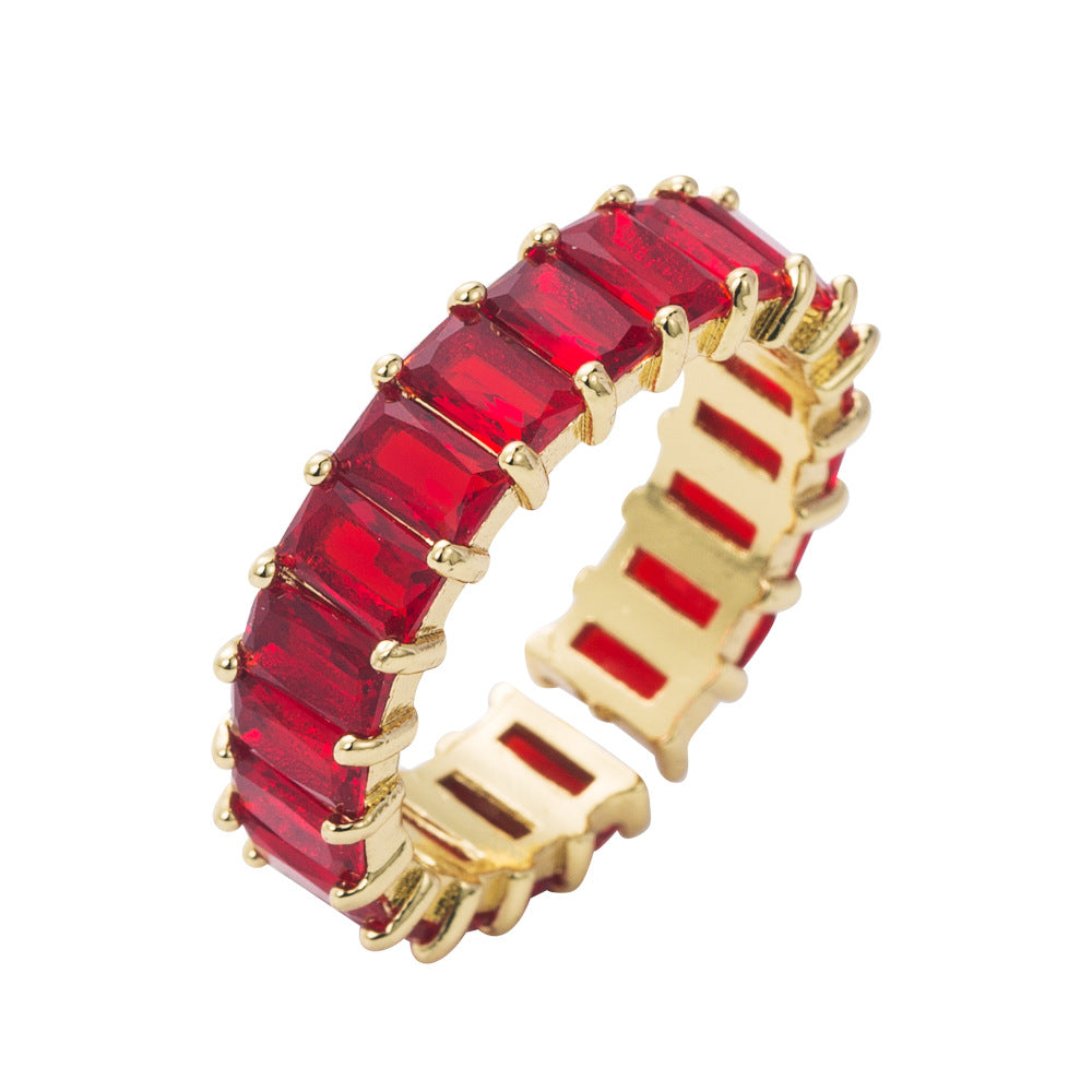 Fashion Geometric Rainbow Ring with Multicolor Zircon Stones