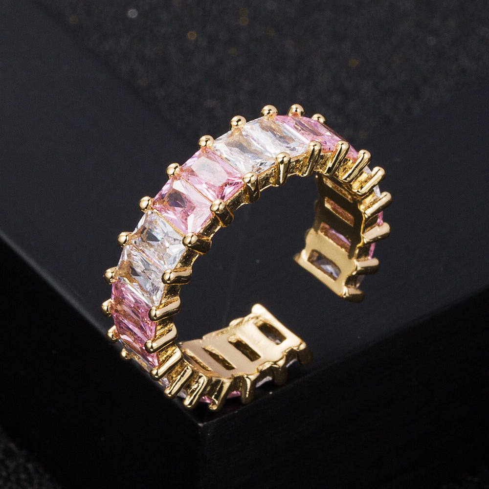 Fashion Geometric Rainbow Ring with Multicolor Zircon Stones