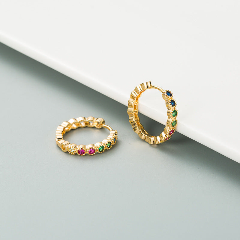 Fashion Copper Zircon Hoop Earrings with Gold Plating