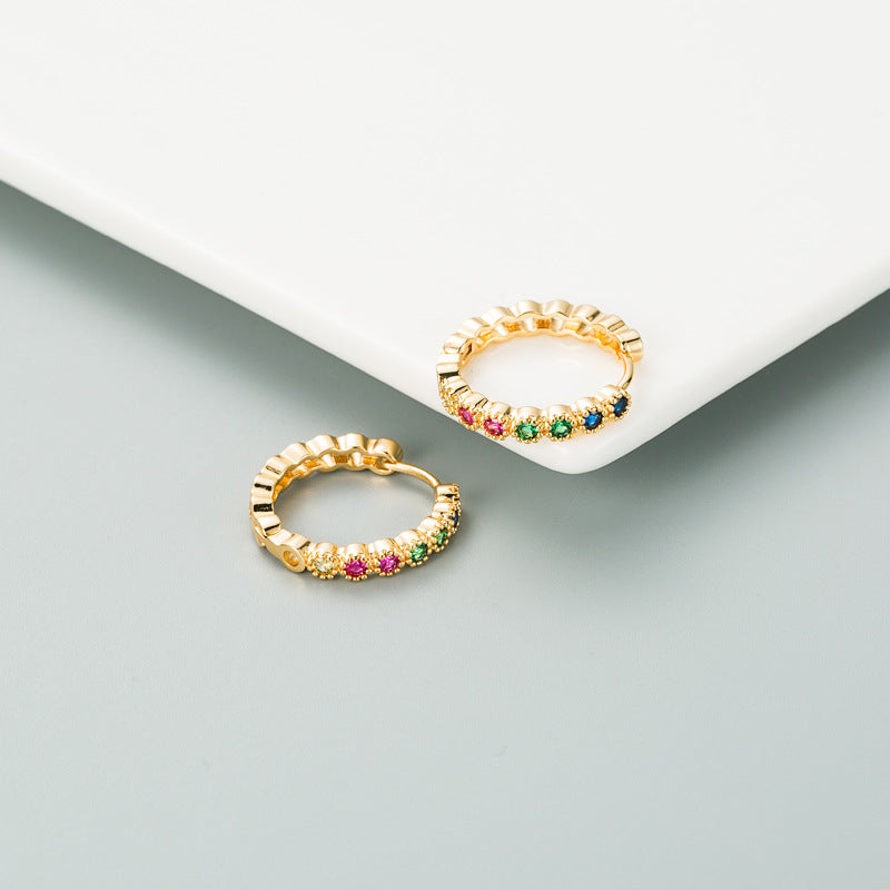 Fashion Copper Zircon Hoop Earrings with Gold Plating