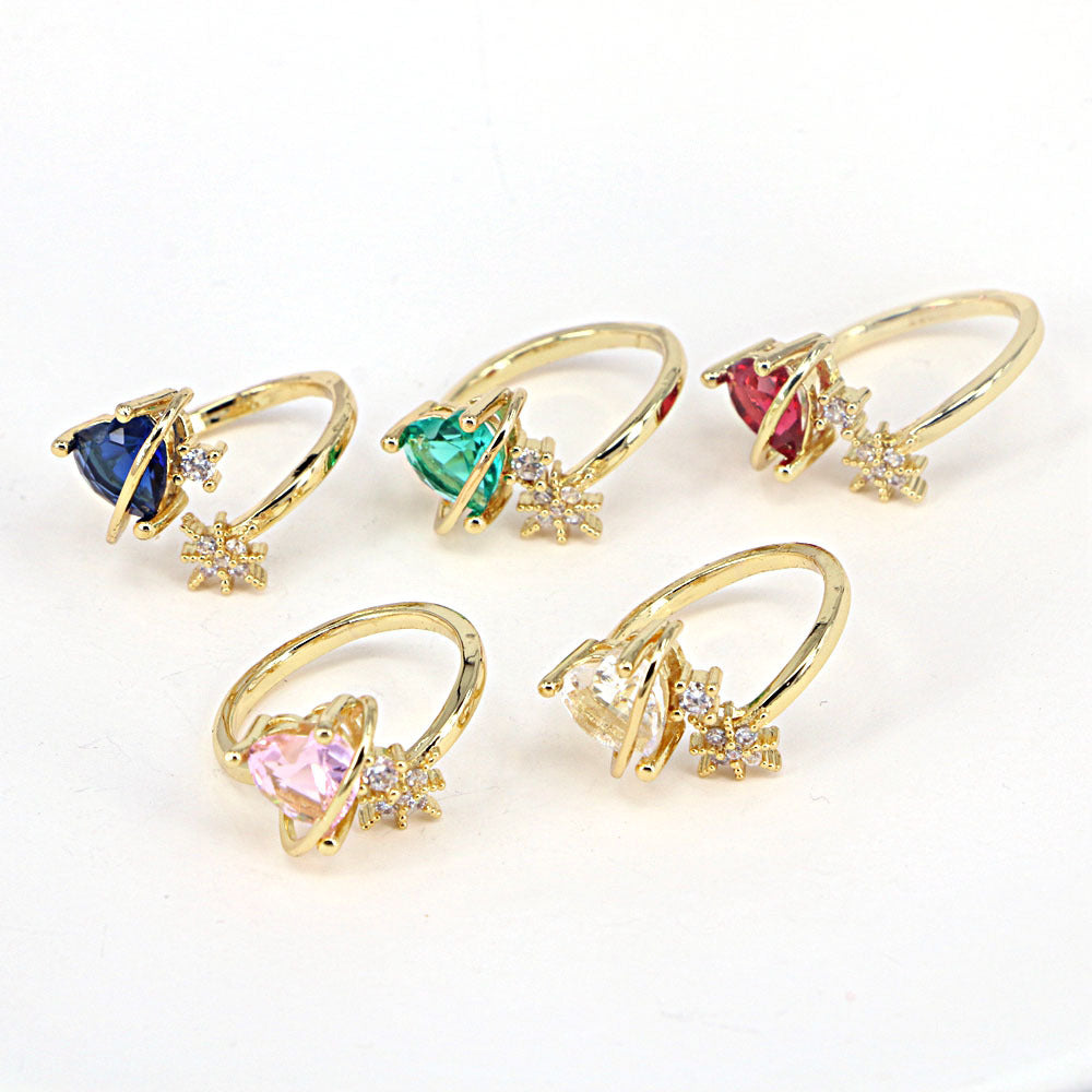 Fashion Copper Micro-inlaid Colorful Heart and Star Design Rings