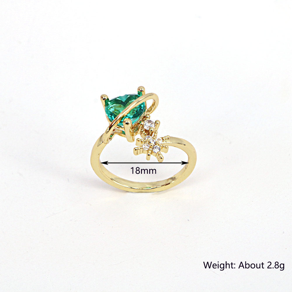 Fashion Copper Micro-inlaid Colorful Heart and Star Design Rings
