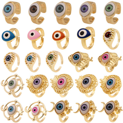 Fashion Copper Plated Gold Evil Eye Women's Minimalist Tail Ring