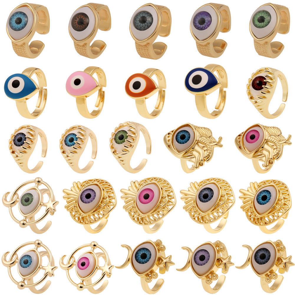 Fashion Copper Plated Gold Evil Eye Women's Minimalist Tail Ring