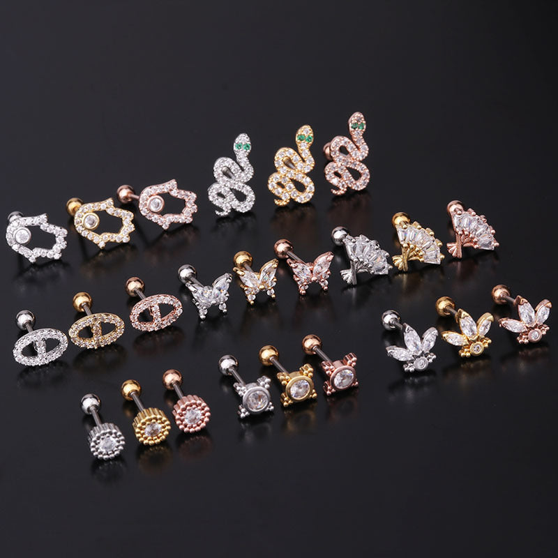 Fashion Zircon Copper and Stainless Steel Ear Studs
