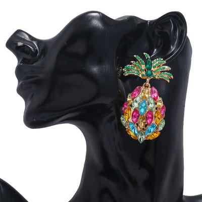 Fashion Creative Pineapple Colorful Rhinestone Earrings