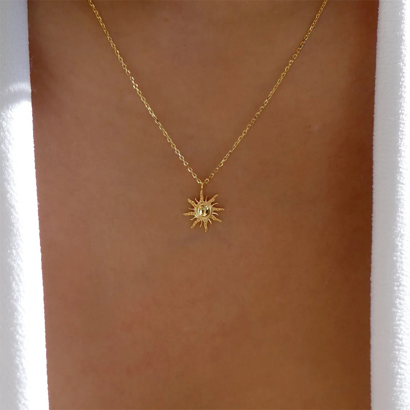 Gold Plated Sun Pendant Necklace for Women