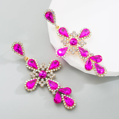 Fashion Rhinestone Cross Alloy Statement Earrings