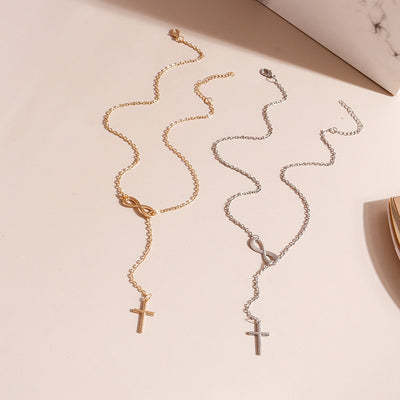 Fashion Alloy Cross & Number 8 Pendant Necklace