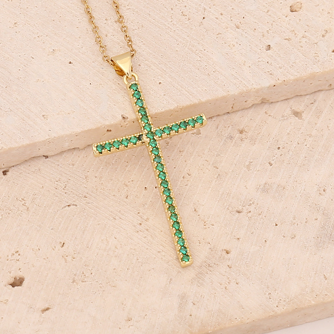 Trendy Cross Pendant Necklace with Colorful Zircon for Couples