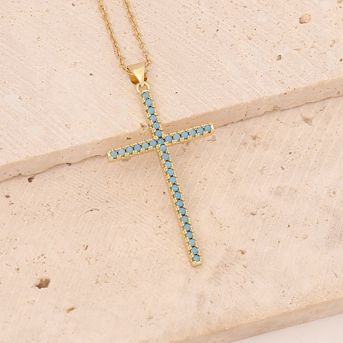 Trendy Cross Pendant Necklace with Colorful Zircon for Couples