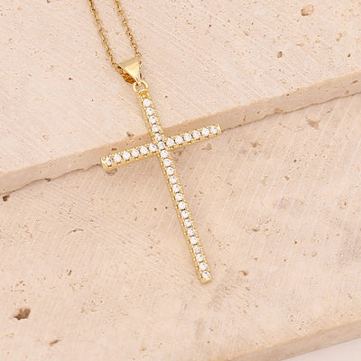 Trendy Cross Pendant Necklace with Colorful Zircon for Couples