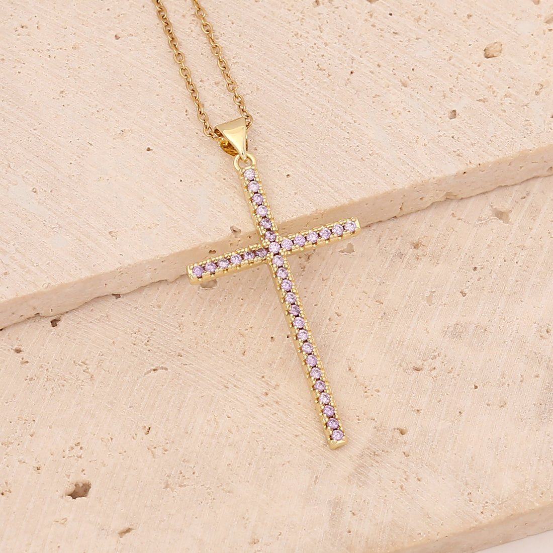 Trendy Cross Pendant Necklace with Colorful Zircon for Couples