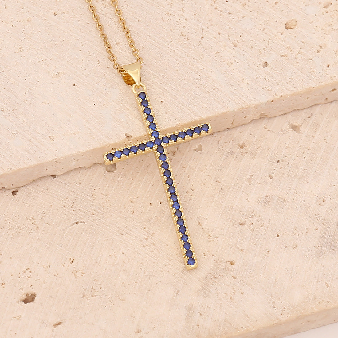 Trendy Cross Pendant Necklace with Colorful Zircon for Couples