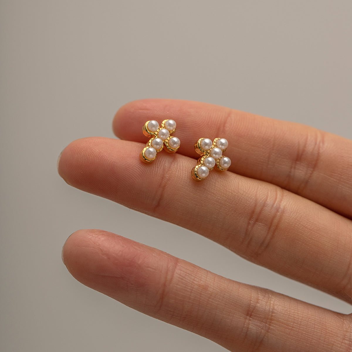 Fashion Cross Pearl Zircon Stainless Steel Earrings