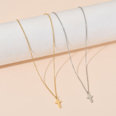 Fashion Cross 18k Gold Plated Stainless Steel Pendant Necklace for Women