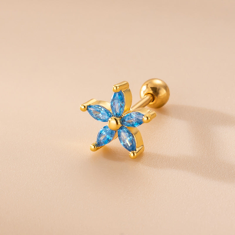 Crown Flower Zircon Stainless Steel Ear Stud Earrings