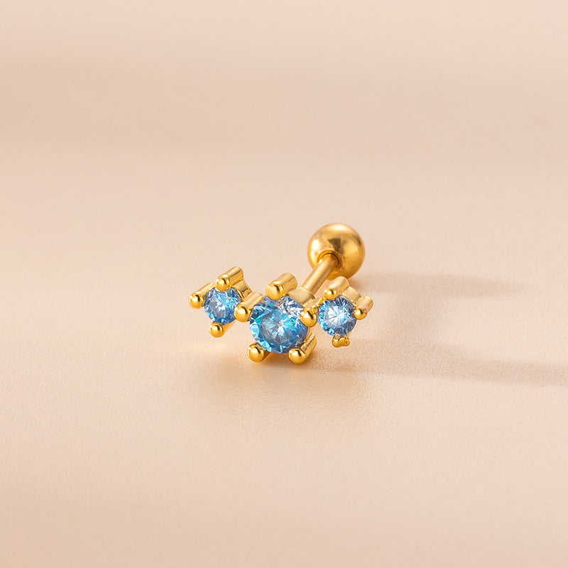 Crown Flower Zircon Stainless Steel Ear Stud Earrings