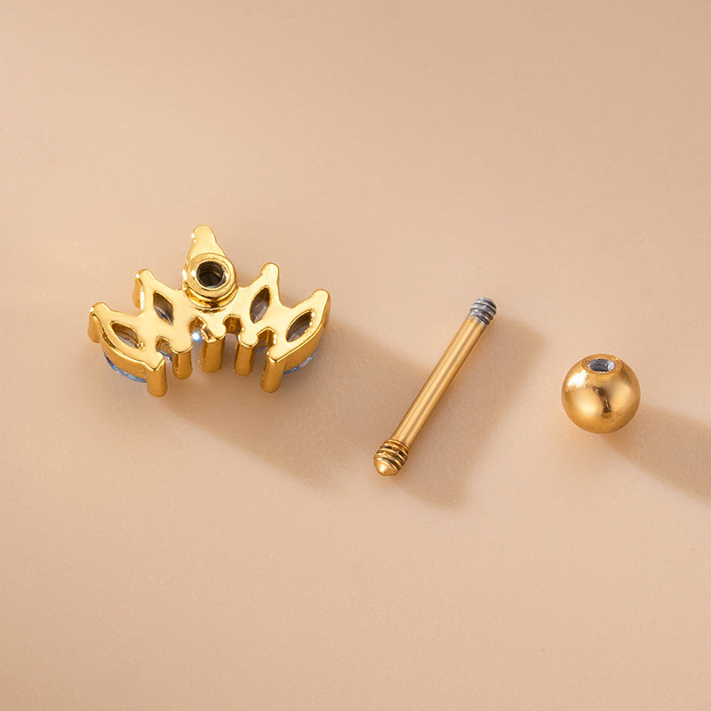 Crown Flower Zircon Stainless Steel Ear Stud Earrings