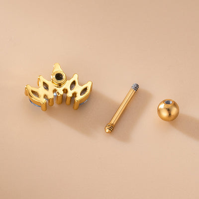 Crown Flower Zircon Stainless Steel Ear Stud Earrings