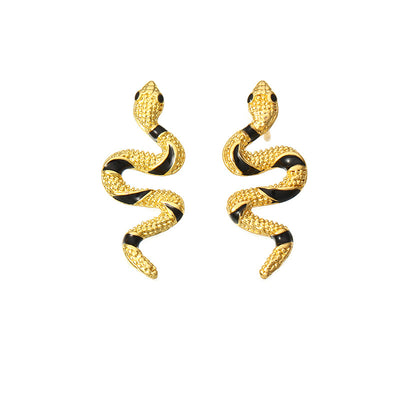 Curved Snake Alloy Earrings and Vintage Snake Ring Set for Men