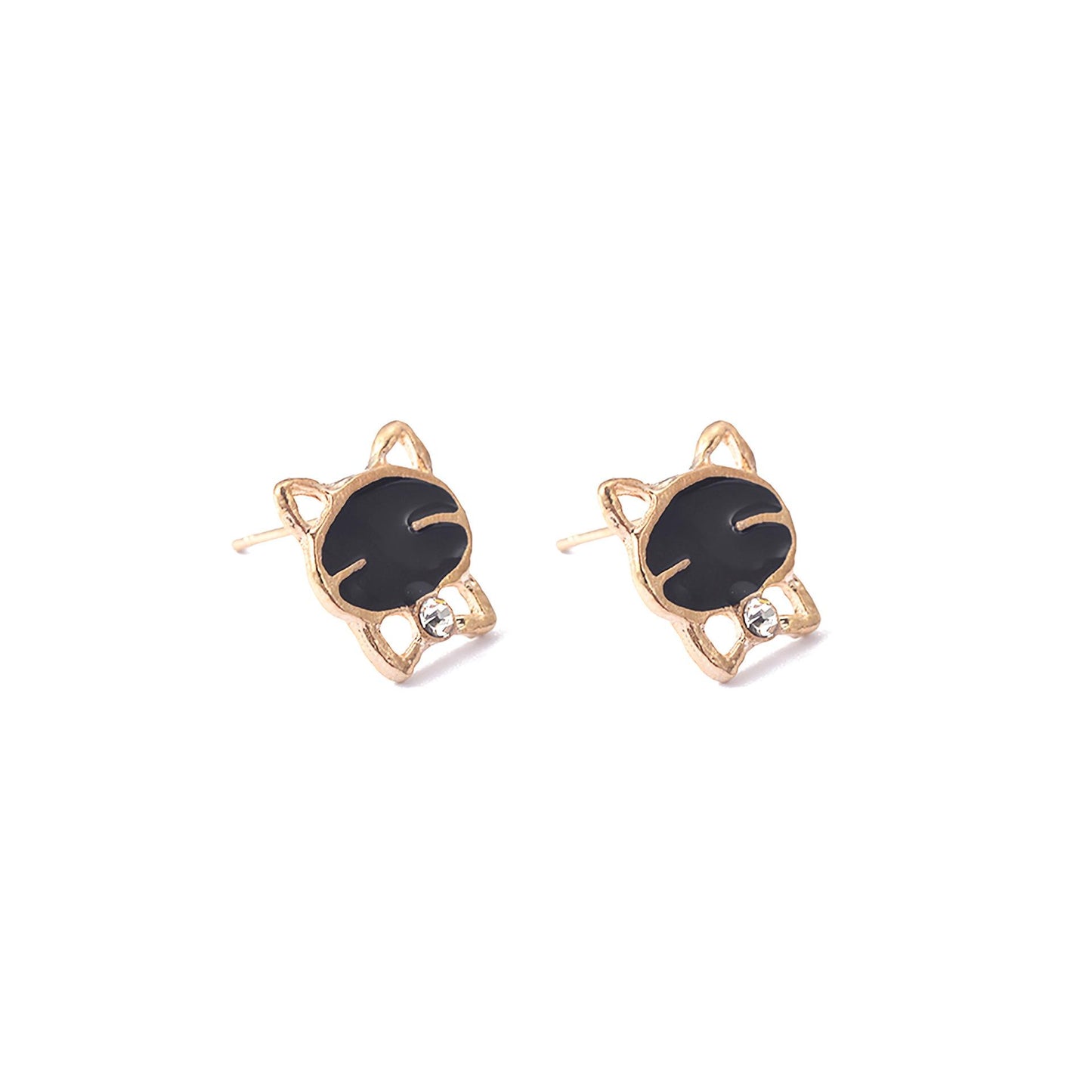 Fashion Black Smiley Cat Rhinestone Stud Earrings