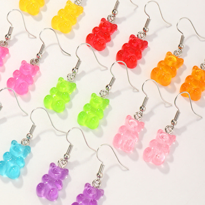 Fashion Candy Color Cartoon Bear Girls' Earrings Set - 8 Pairs