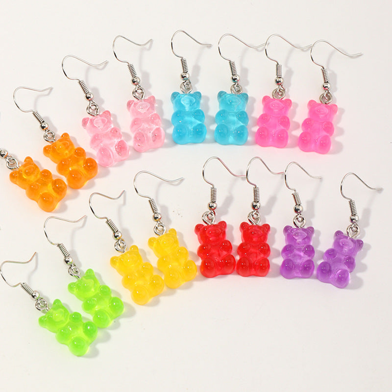 Fashion Candy Color Cartoon Bear Girls' Earrings Set - 8 Pairs