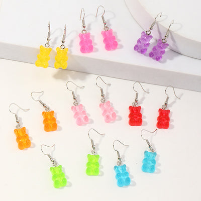 Fashion Candy Color Cartoon Bear Girls' Earrings Set - 8 Pairs