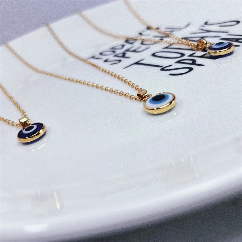 Fashion Devil's Eye Titanium Steel Enamel Pendant Necklace