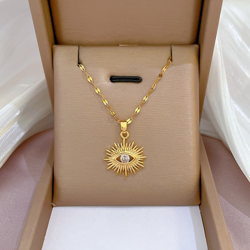 Devil's Eye Gold Plated Zircon Necklace in Titanium Steel