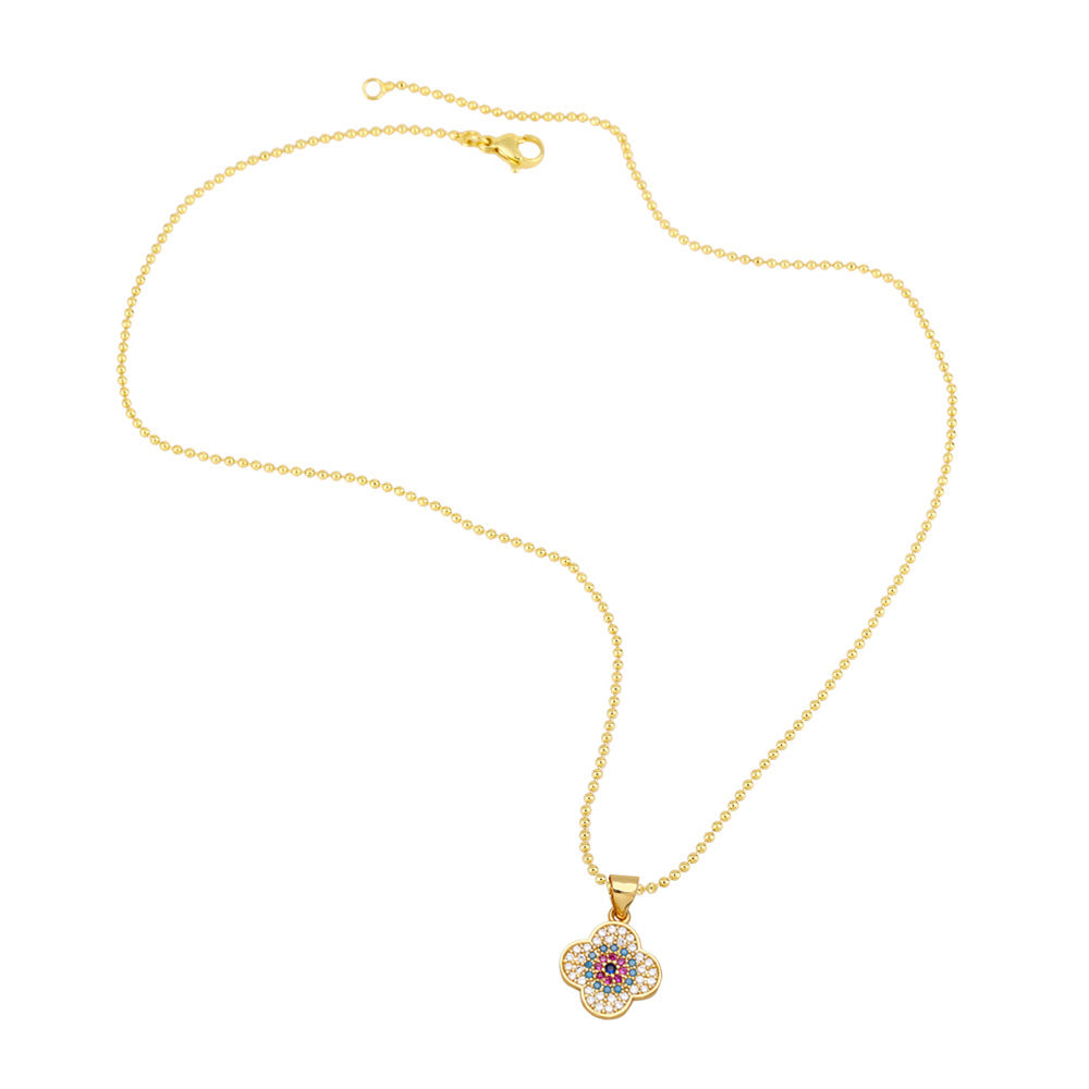 Devil's Eye Heart & Four-Leaf Clover Zircon Clavicle Necklace