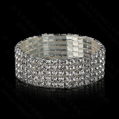 Fashion Multi-Row Rhinestone Elastic Bracelet