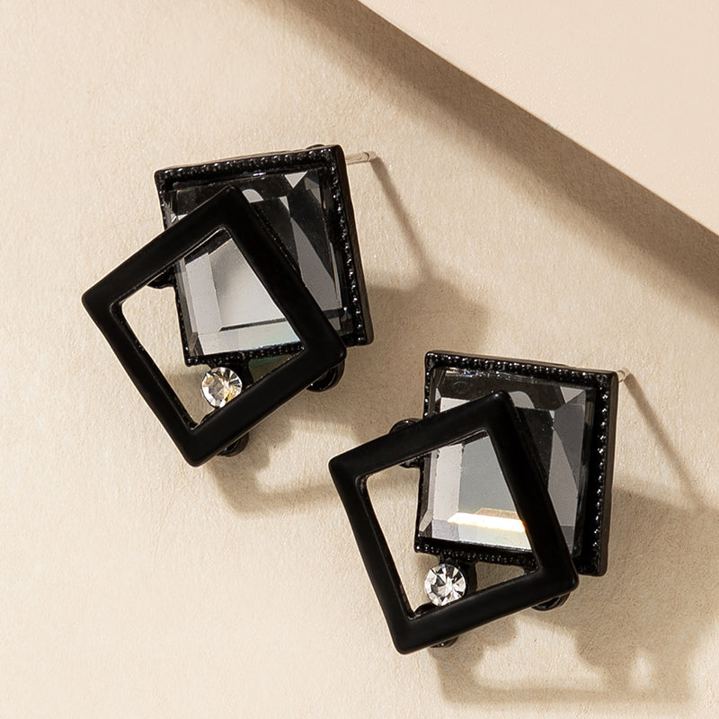 Fashion Geometric Diamond Minimalist Black Square Earrings