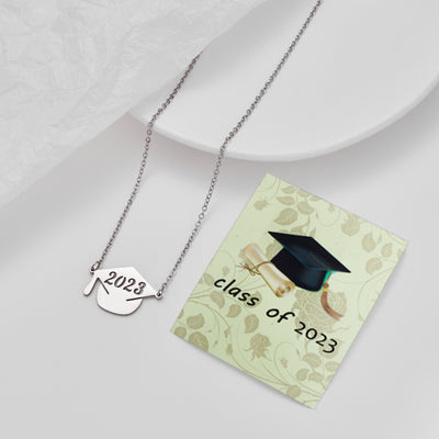 Graduation Cap Stainless Steel Pendant Necklace with Inspirational Card
