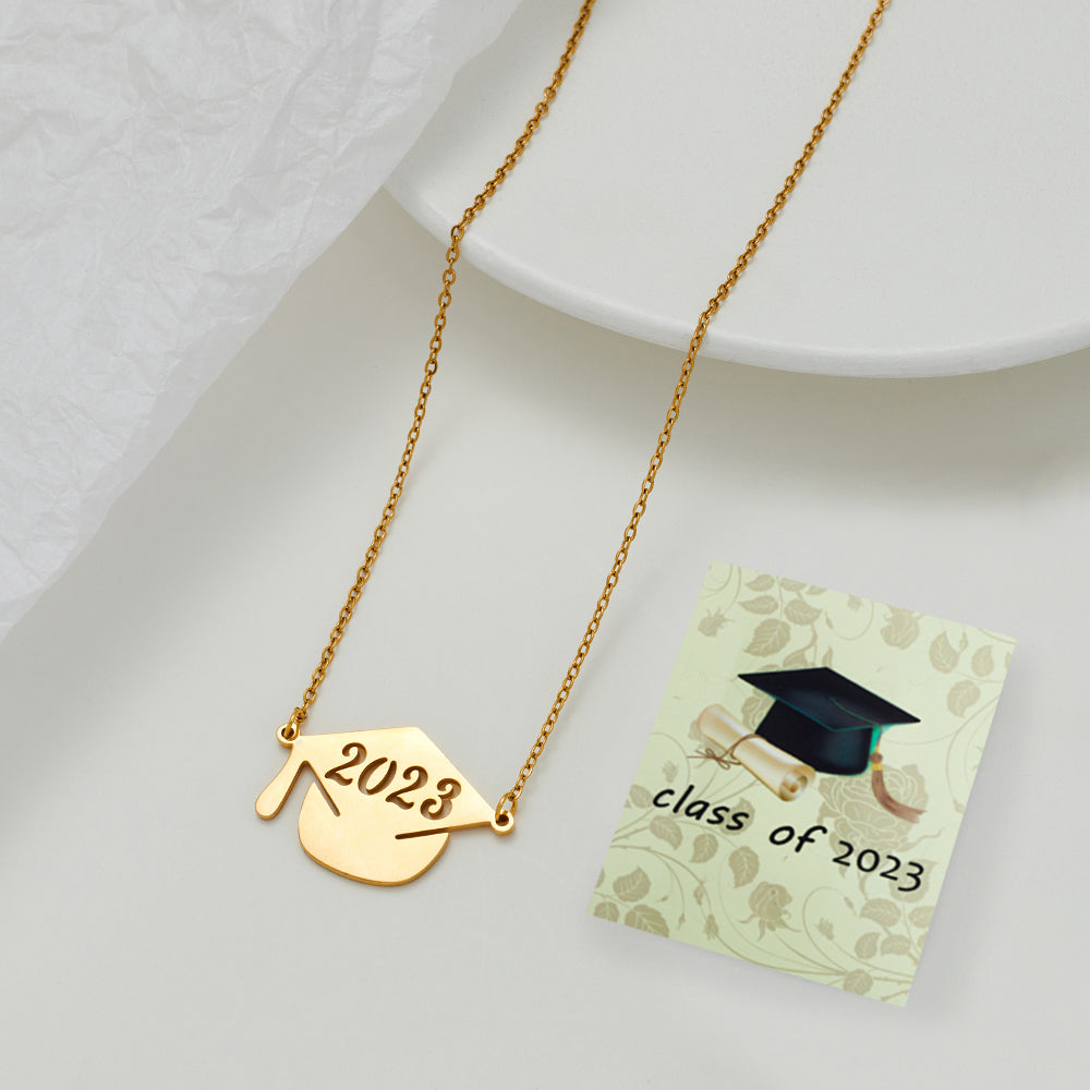 Graduation Cap Stainless Steel Pendant Necklace with Inspirational Card