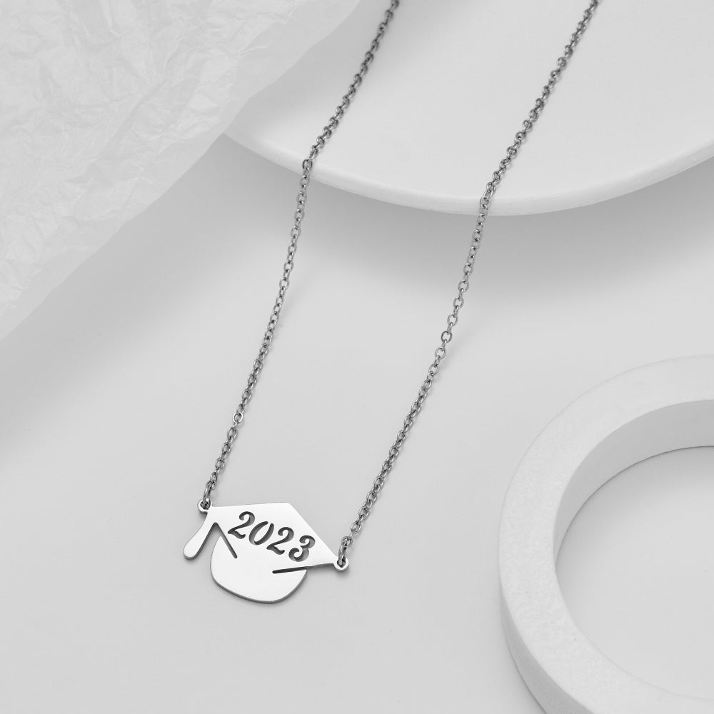 Graduation Cap Stainless Steel Pendant Necklace with Inspirational Card