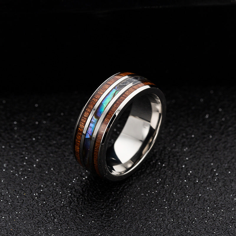 Fashion Polished Dome Triple Inlay Abalone Opal Titanium Steel Ring