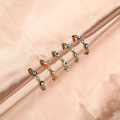 Fashion Zircon Evil Eye Colorful Enamel Open Ring