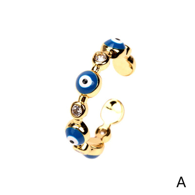 Fashion Zircon Evil Eye Colorful Enamel Open Ring