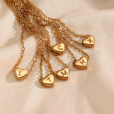 18K Gold Plated Heart Letter Zircon Pendant Stainless Steel Necklace
