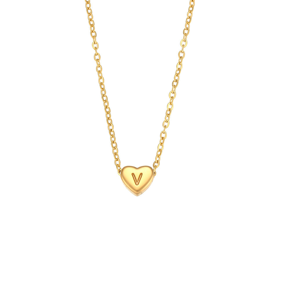 18K Gold Plated Heart Letter Zircon Pendant Stainless Steel Necklace