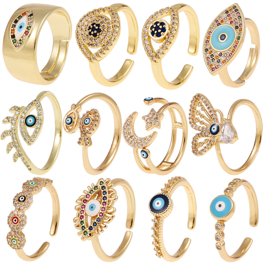 Fashion Enamel Evil Eye Retro Copper Tail Ring