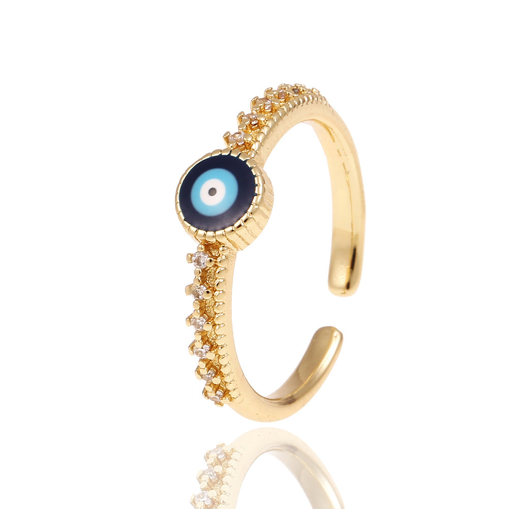 Fashion Enamel Evil Eye Retro Copper Tail Ring
