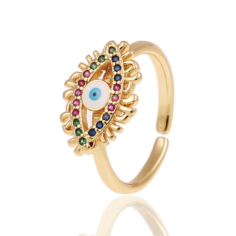 Fashion Enamel Evil Eye Retro Copper Tail Ring